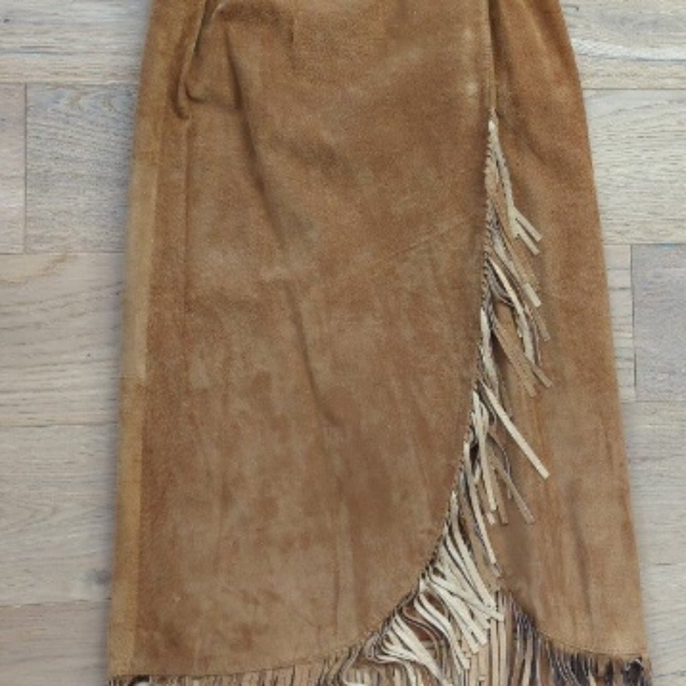 (SOLD)Vintage Lew Magram New York vintage leather fringe wrap long western skirt